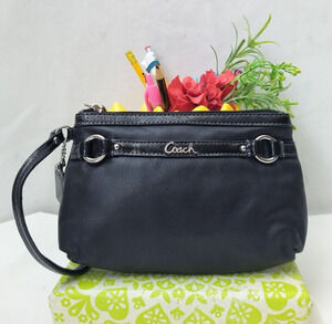 Coach Ashley Black Leather Zipper Closure Wristlet - Coin Wallet
